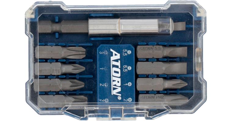 ATORN bit box 10 pieces, slotted/PH/PZ with holder