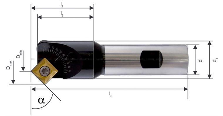 HHW Verstellbarer (0-90°) Fasenfräser Ø20 für Wendeplatten SD..1205