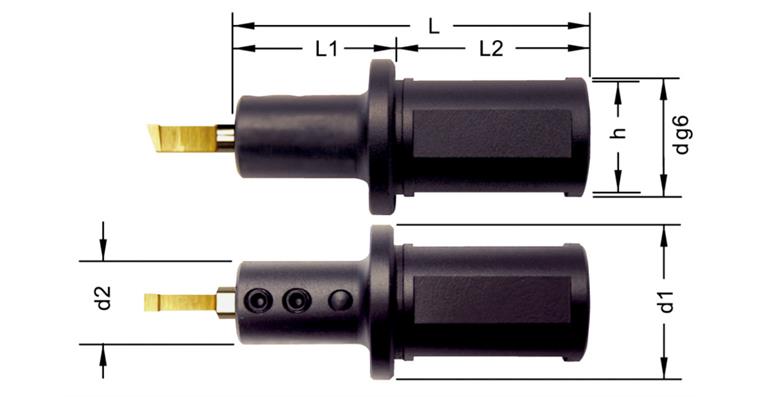Ins. holder NHU.0032.1 for broaching longitud. grooves drill hole dia. from 6mm