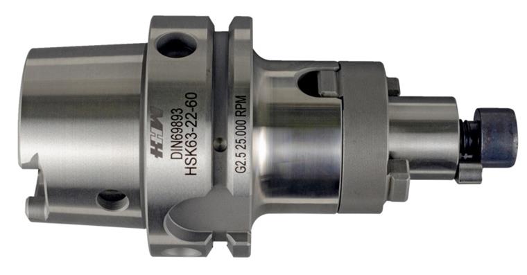 Combi shell end mill arbor DIN 69893 HSK-A63 G2.5 25,000 rpm d=27 mm A=60 mm