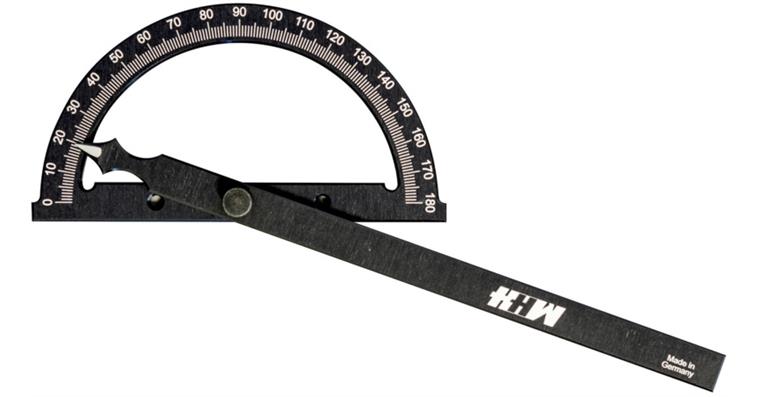 Protractor aluminium hardened arc dia. 150 mm arm length 200 mm