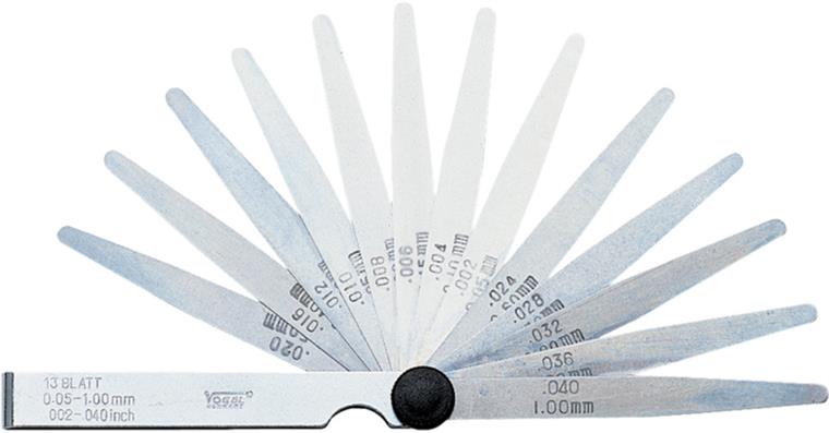 Feeler gauge spring steel conical in cutting edge 13 blades L=100 mm 0.05-1 mm