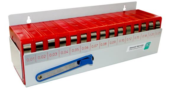 Fühlerlehrenband Sortiment im Wandhalter 0,01-0,25mm Abmessungen 330x100x110