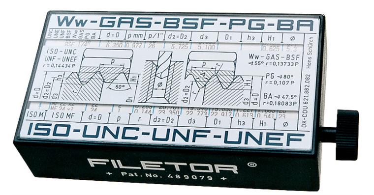 Thread indicator Filetor M, MF, UNC, UNF, UNEF, Ww, BSF, GAS, BA, PG