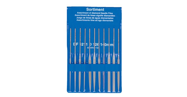 Diamond needle file set, 11 pieces, universal grit D 126 = medium, L=140 mm