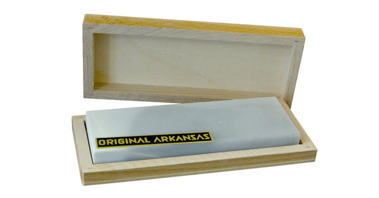 Hart-Arkansas-Ölstein (Mississippi-Stein) Bankstein 90x25 mm im Holzkasten