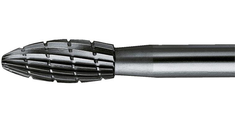 HSS bur flame-shaped (B), shank dia. 6mm, serration 3, head dia.xlength 12x30mm