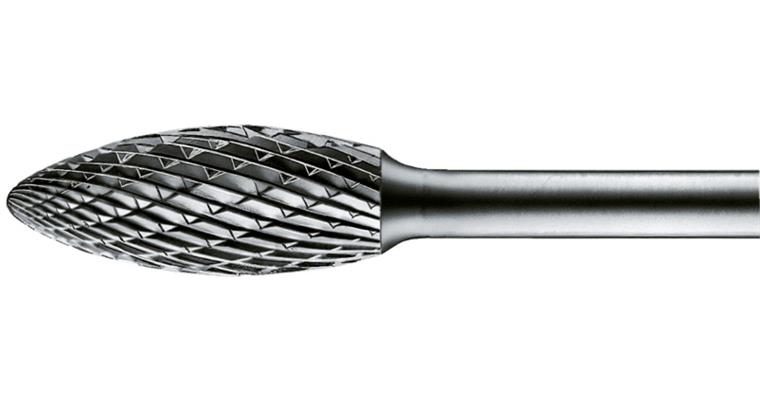 TC bur flame-shaped (B), shank dia. 3 mm, serration 5, head dia.xlength 6x13 mm