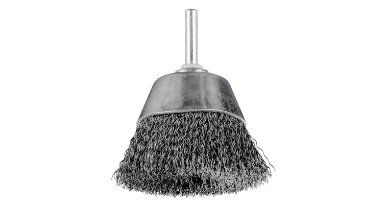 Wire cup brush with shaft, 60mm dia., steel wire 0.3mm