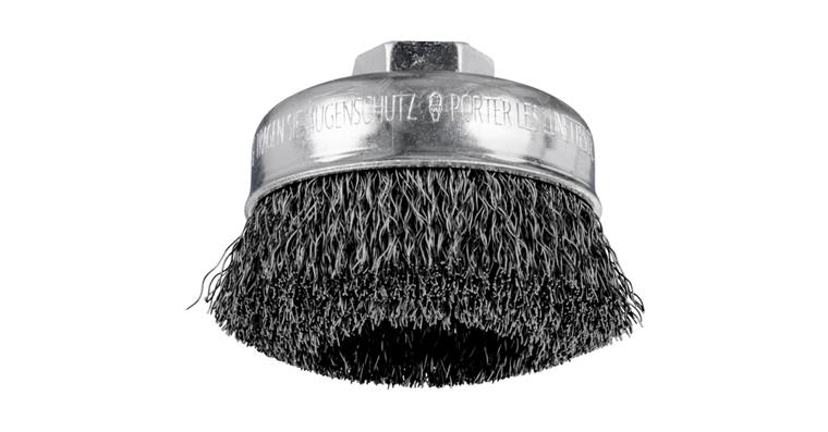 Topfbürste mit Gewinde, Ø 75mm,  Stahldraht 0,3mm, ungezopft, Drahtnutzl. 40 mm