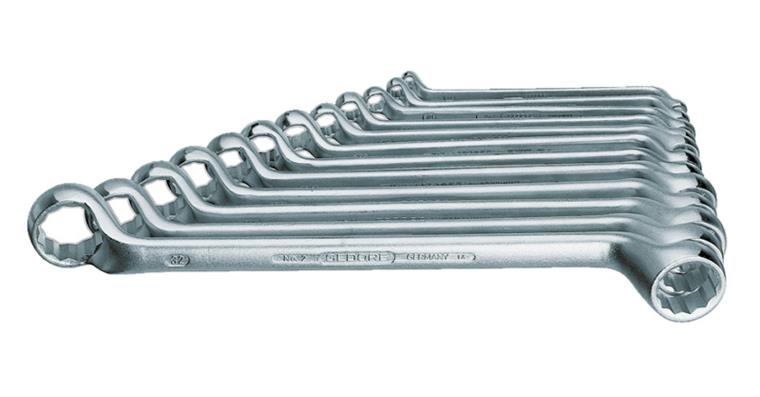 Gekröpfter Ringschlüssel-Satz DIN 838 V31CrV3-Stahl 8teilig SW 6x7-20x22 mm