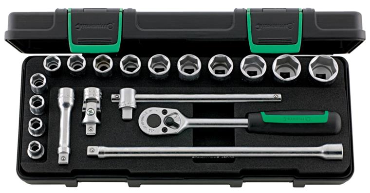 3/8 inch hex socket set 19 pieces AF 8-22 mm in ABS plastic box