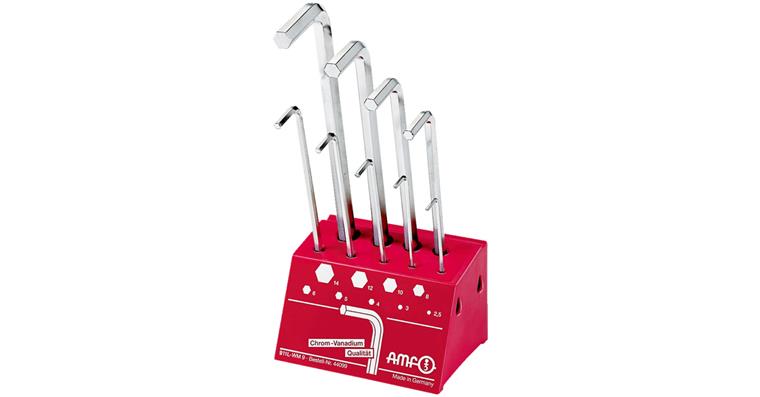 1051854102 Long hexagon pin wrench set DIN 911 9 pieces AF 2.5-14 mm in workshop stand