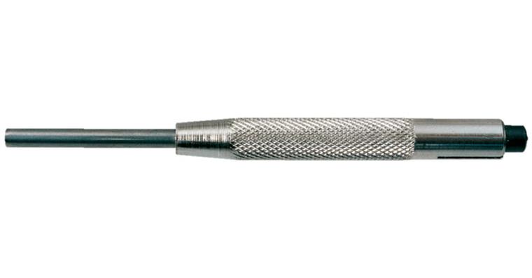 Pin punch with guide sleeve CV steel, tip dia. 1.4 mm overall length 85 mm