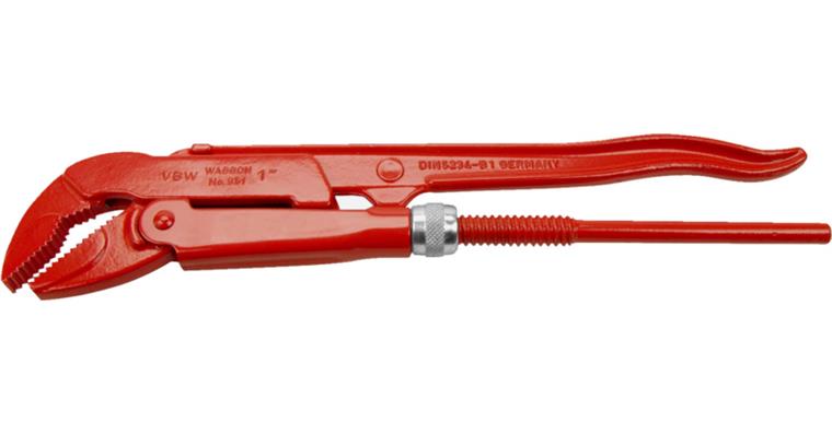Eckrohrzange 45° 1.1/2 Zoll L=445 mm Spannweite 81 mm DIN 5234B günstiges Eckmaß