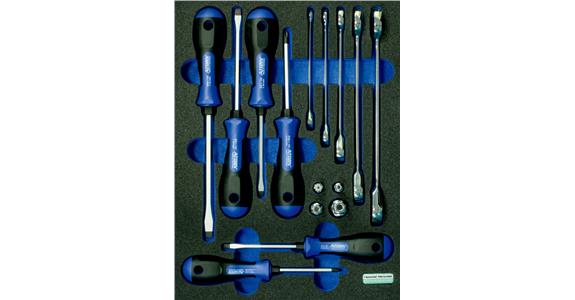 Screwdriver/combination spanner set 15 pcs in OPT-I-STORE insert 260x345x30