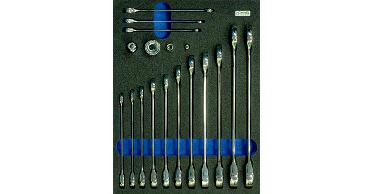 Combination spanner set ring ratchet 18 pcs in OPT-I-STORE insert 260x345x30 mm