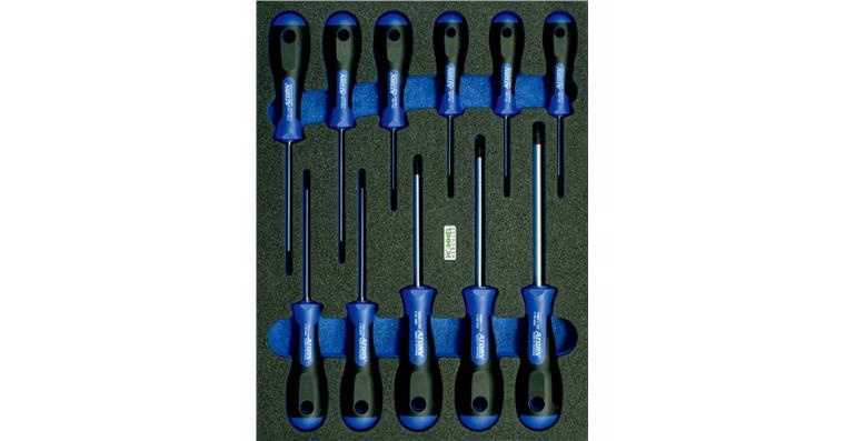 TX® screwdriver set with drill hole 11 pcs in OPT-I-STORE insert 260x345x30mm