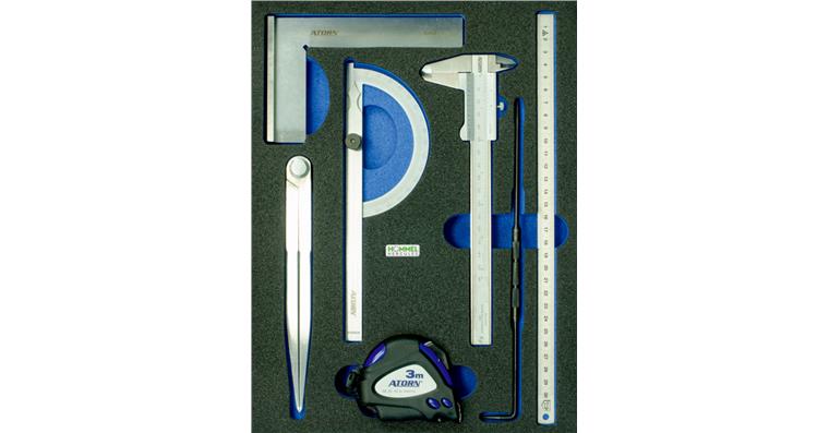 Measuring tool set analogue 7 pieces in OPT-I-STORE insert 260x345x30mm