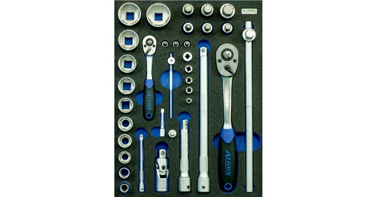 1/4+1/2 inch hex. socket wrench set 35 pcs in OPT-I-STORE insert 260x345x30 mm