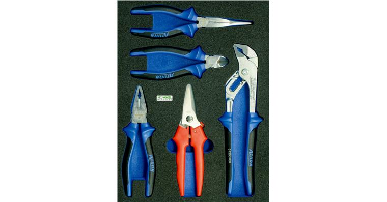 Pliers/scissors set 5 pieces in OPT-I-STORE insert 260x345x30mm