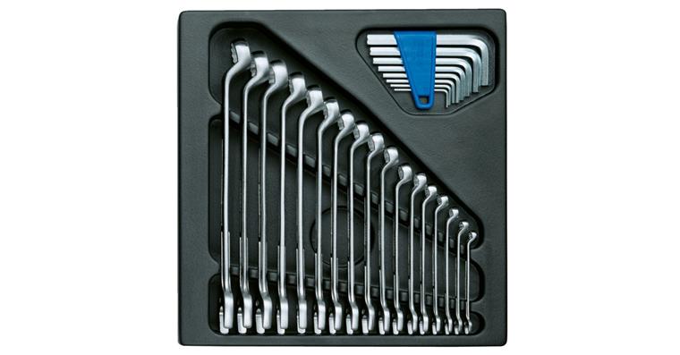 Combination spanner set 25 pcs in 2/3 tool module, UD profile 10° chrome-plated