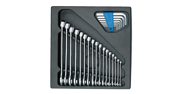 Combination spanner set 25 pcs in 2/3 tool module, UD profile 15° chrome-plated