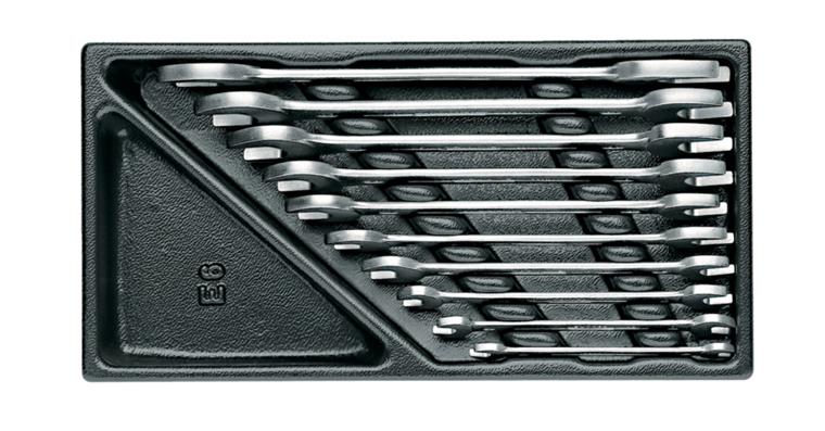 1059910101 Double open-end wrench set 10 pieces, in 1/3 tool module, 15°, AF 6x7-24x27 mm