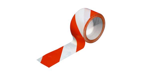 Warning tape self-adhesive red/white, W=60mm L=66m waterproof, safe to walk on