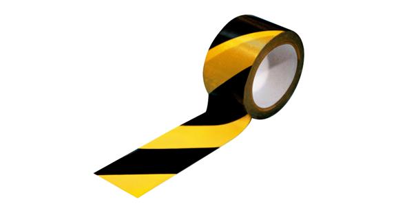 Warning tape, self-adhesive, black/yellow, W 60 mm, L 66 m, 10 pcs