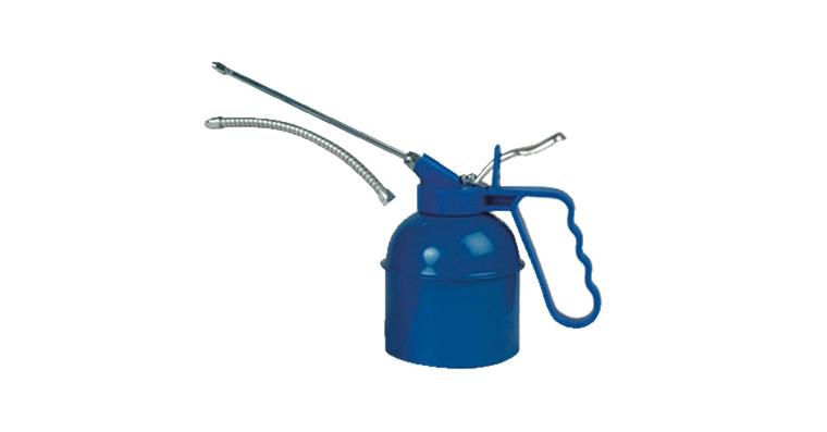 Ölspritzkanne Stahlblechbehälter 300 ml Blau lackiert mit Messingpumpe