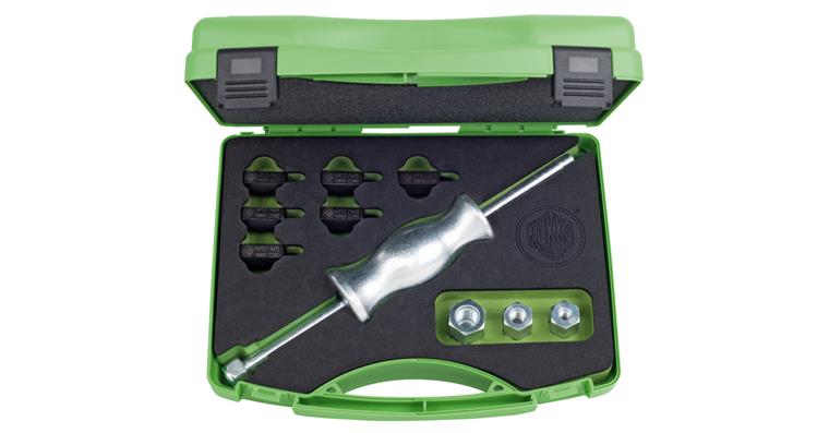 Slide hammer set 10 pieces in plastic case with foam insert