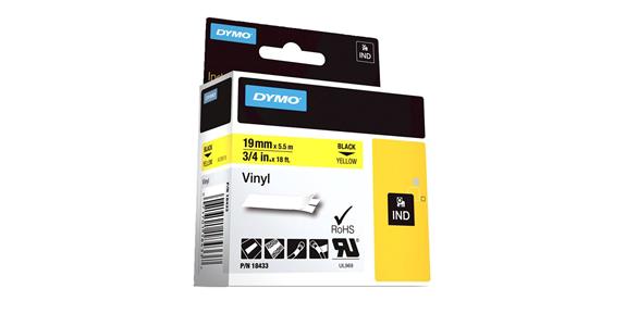 Label tape cassette DYMO IND1 for Rhino 5200 3.5 m B=19 mm yellow nylon