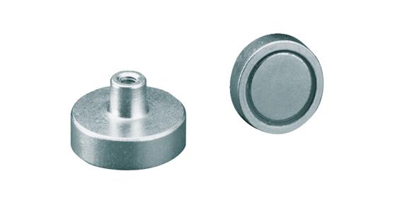 Flat grip magnet dia. 32mm thr. M5 350N, neodymium (NdFeB), shielded, max. 80°C