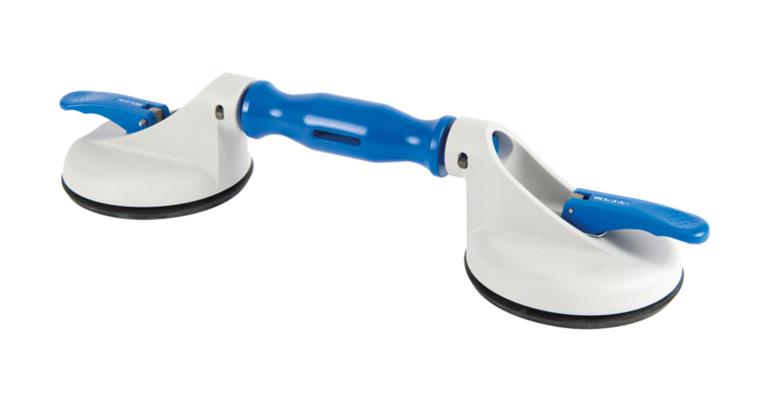 Dual-headed vac. lifter w/artic. jnts plst. ret. frce approx. 35kg w/2 suc/dscs