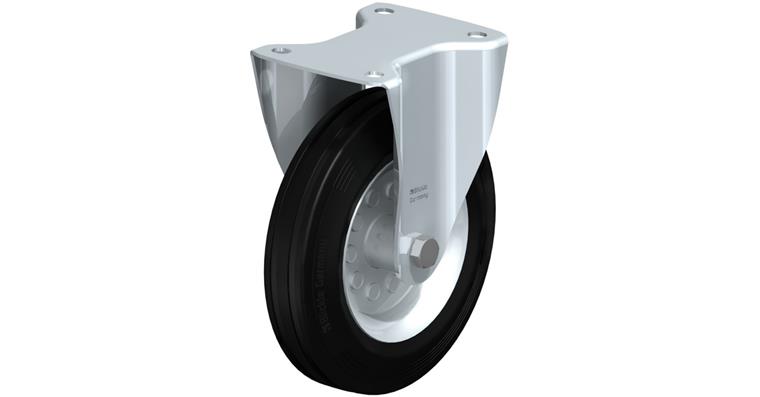 Sheet steel fixed castor with screw-on plate solid rubber diameter 125 mm
