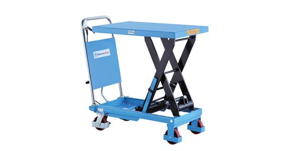 Hand-operated lifting table trolley, load 500kg extended hgt 900mm LxW 855x500mm