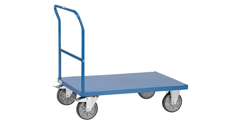 Push handle troll. st. tube load. surf. 850x500mm load cap. 500kg RAL 5007 blue