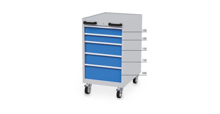 Schubladenschrank fahrbar 5 Schubladen HxBxT 975x555x736 RAL 7035/5012