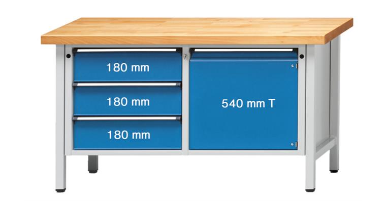 Kastenwerkbank Modell 106 V Platte mit Stahlblechbelag Höhe 900 mm RAL 7035/5012