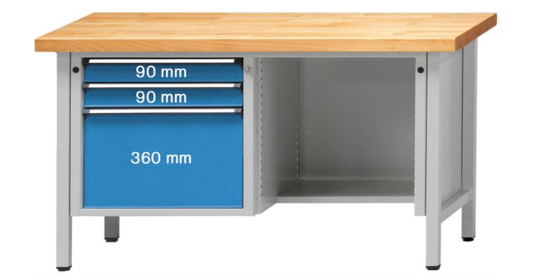 Kastenwerkbank Serie V H=900mm Universalplatte 1500x700mm RAL7035/5012 116kg