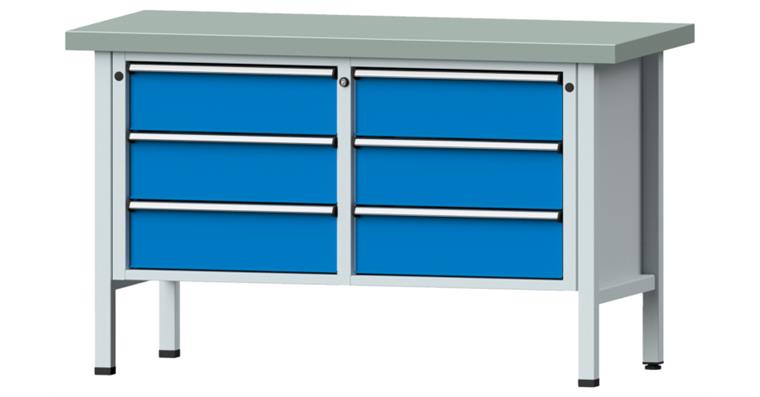 Kastenwerkbank Modell 108 V Platte mit Stahlblechbelag Höhe 900 mm RAL 7035/5012