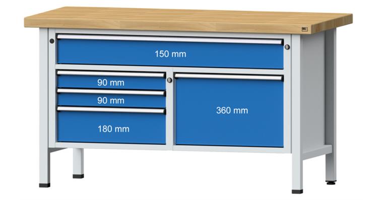 Kastenwerkbank Modell 256 V Buche-Massiv-Platte Höhe 850 mm RAL 7035/5012