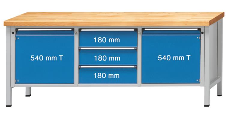 Kastenwerkbank Modell 122 V Buche-Massiv-Platte Höhe 850 mm RAL 7035/5012