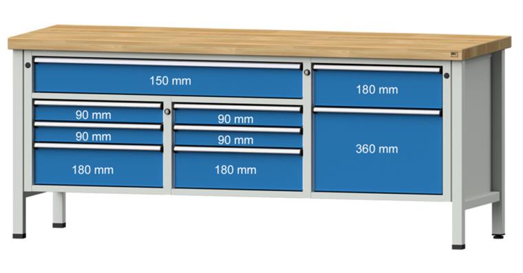 Kastenwerkbank Modell 282 V Buche-Massiv-Platte Höhe 850 mm RAL 7035/5012