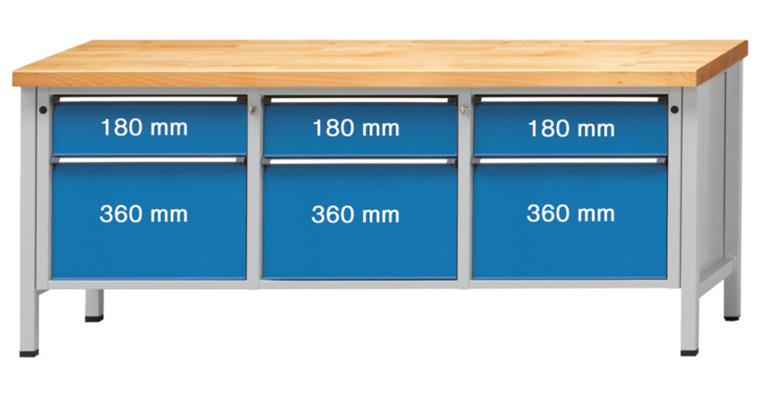 Kastenwerkbank Modell 223 V Buche-Massiv-Platte Höhe 900 mm RAL 7035/5012