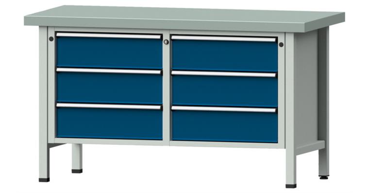 1082075413 Cabinet workbench model 108 V plate w/ sh. st. coat. height 850 mm RAL 7035/5010