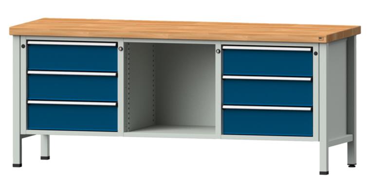 1082075420 Cabinet workbench model 120 V beech solid plate height 850 mm RAL 7035/5010