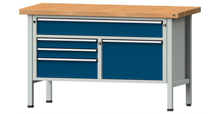 Kastenwerkbank Modell 256 V Buche-Massiv-Platte Höhe 900 mm RAL 7035/5010