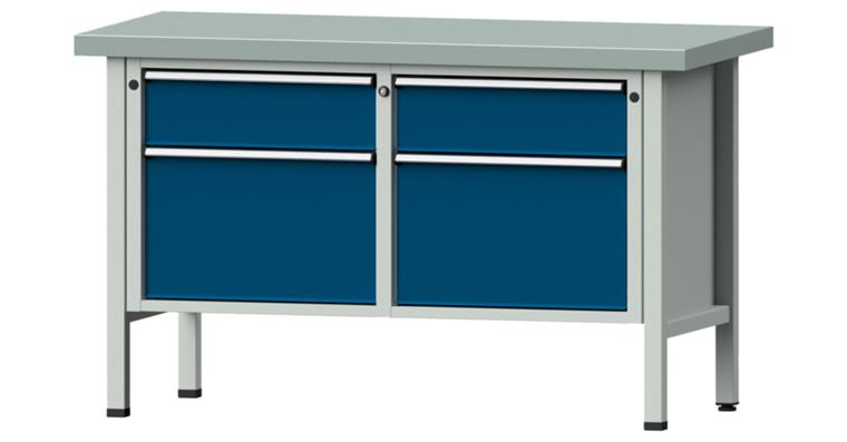 Kastenwerkbank 205 V Platte mit Stahlblechbelag H900 mm B1500 mm RAL 5010